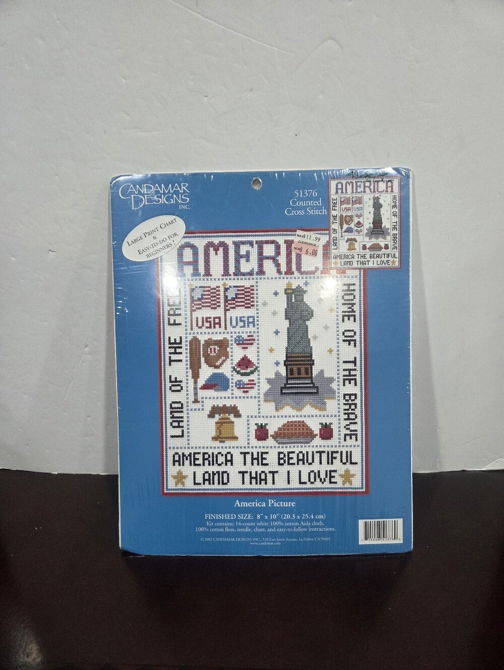2002 Candamar designs America Picture Cross Stitch Wall Decor - Blue/Red
